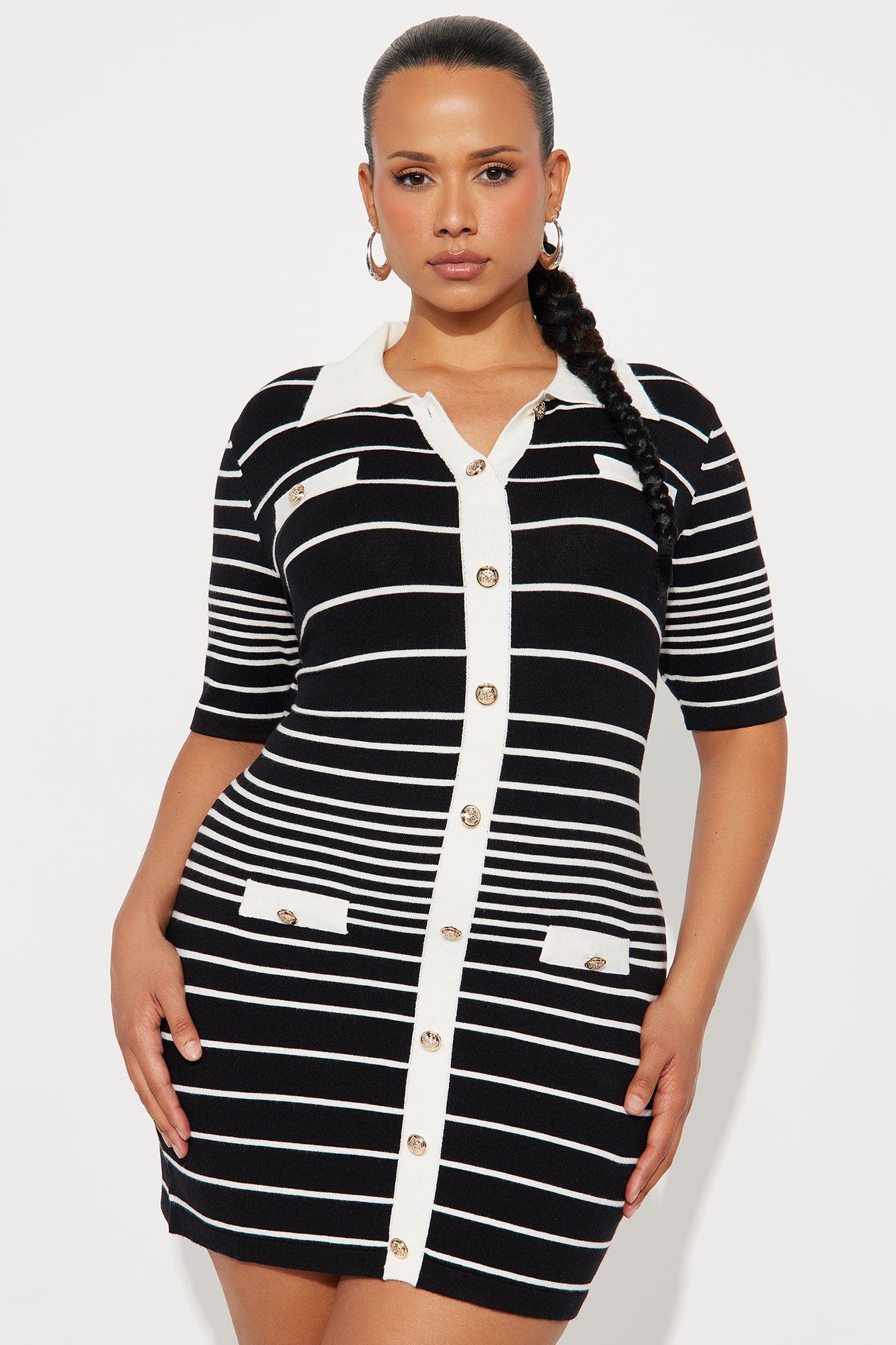 Jaden Striped Sweater Mini Dress - Black/White Female Product Image