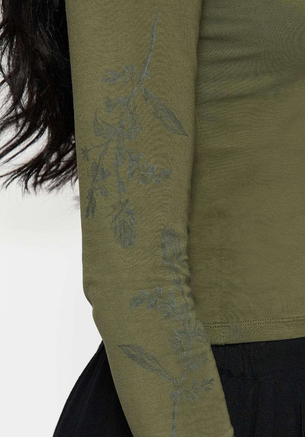 Leune Rose Print Cotton Long Sleeve Top Product Image