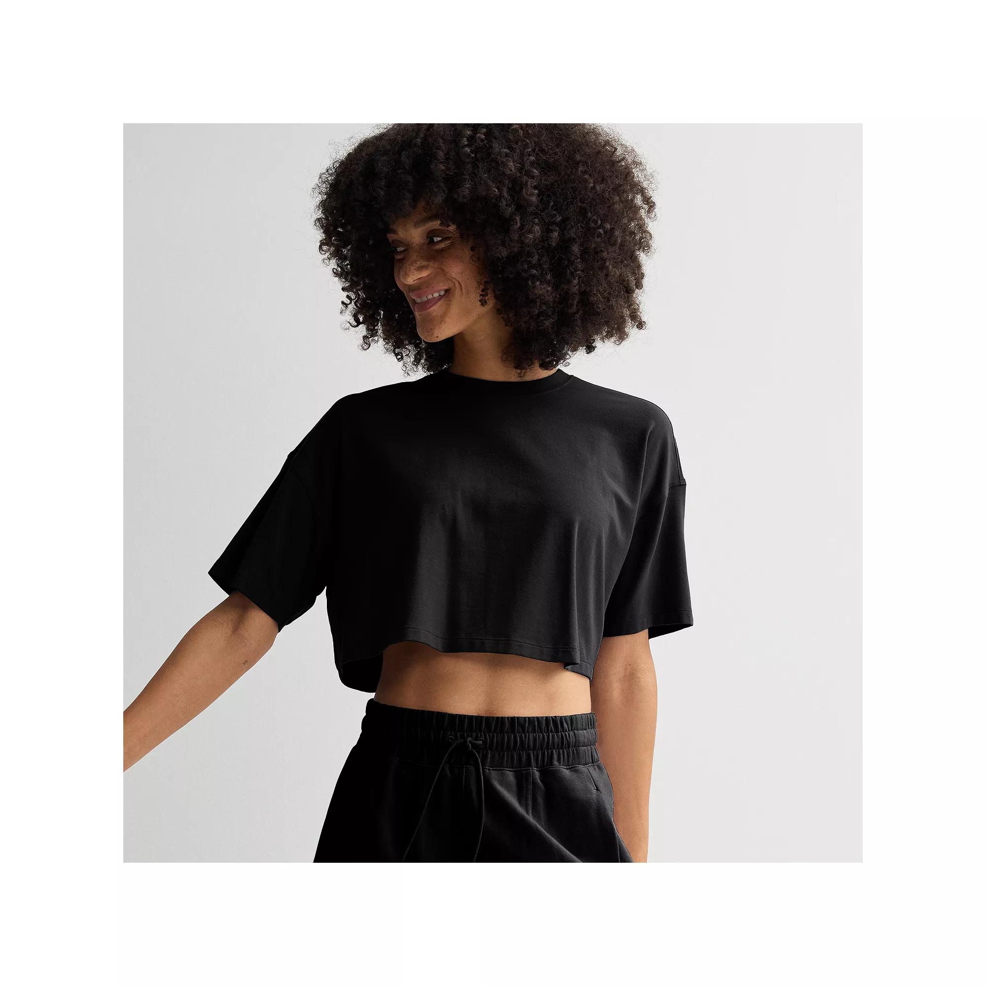 Women's FLX Boxy Raw Edge Restore T-Shirt, Size: Large, Mineral Black Product Image