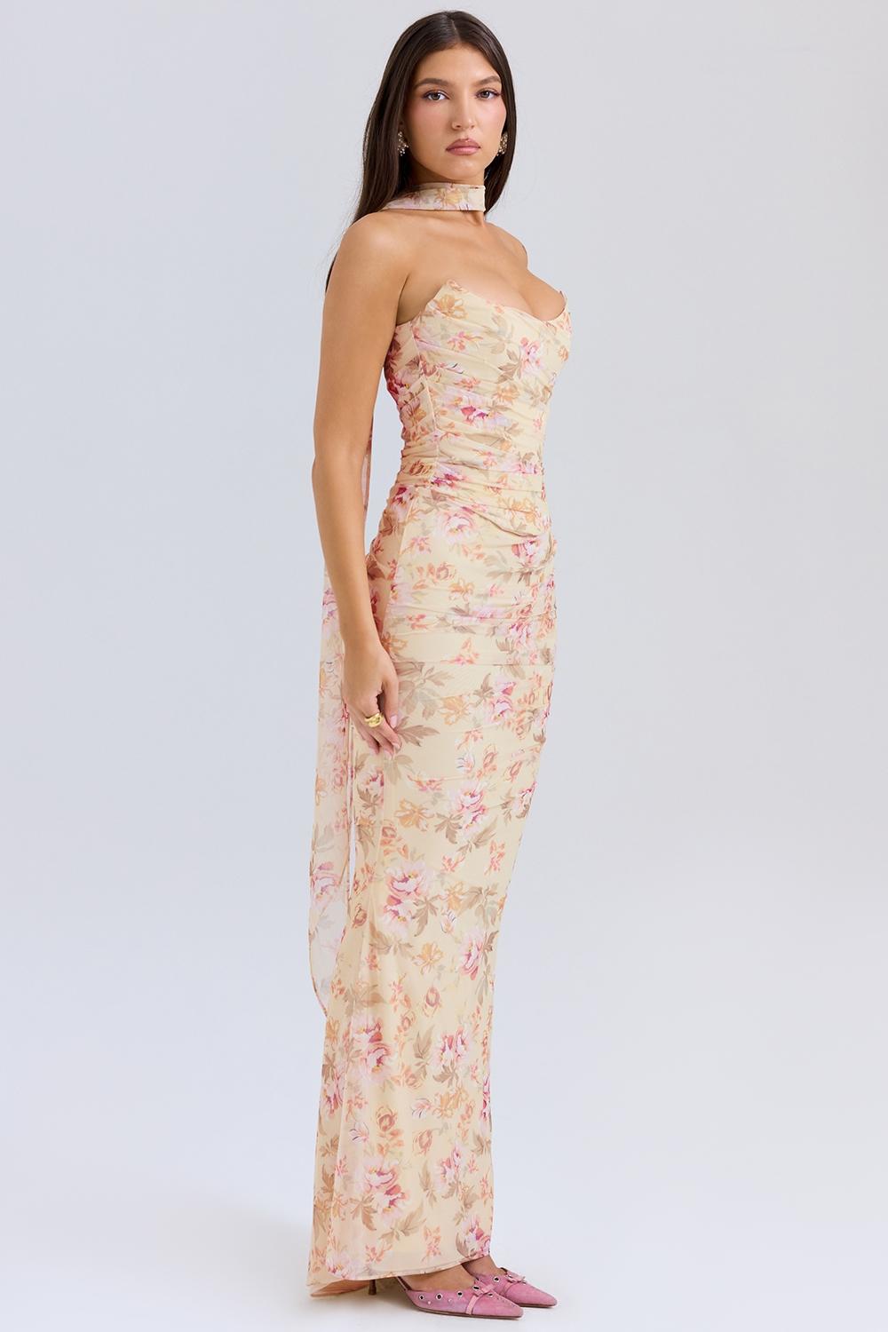 Hallie  honeyflower print strapless corset with neck scarf Product Image