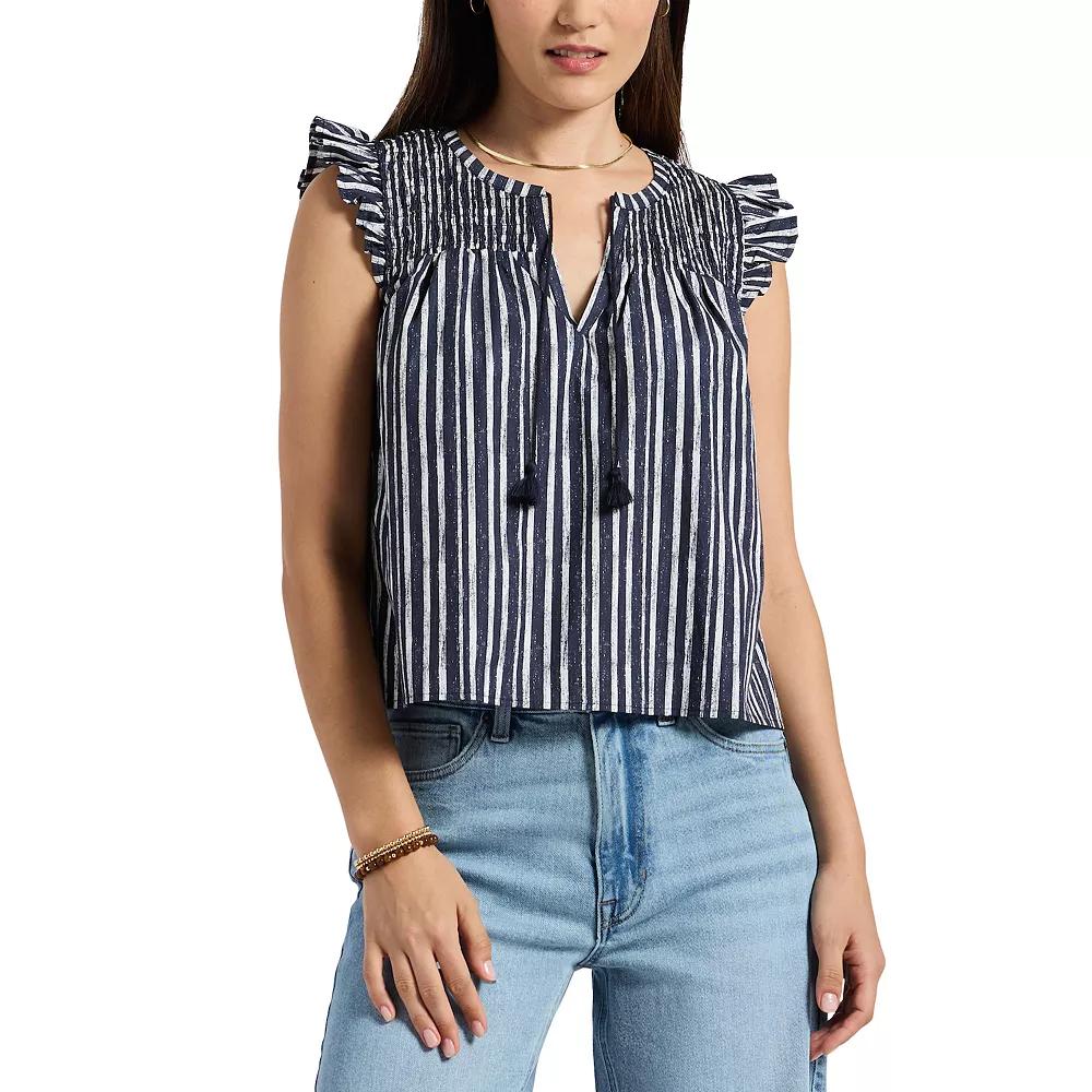 Women's Buffalo Jeans Suttonella Flutter Sleeve Top, Size: XS, Mood Blue Stripe Product Image