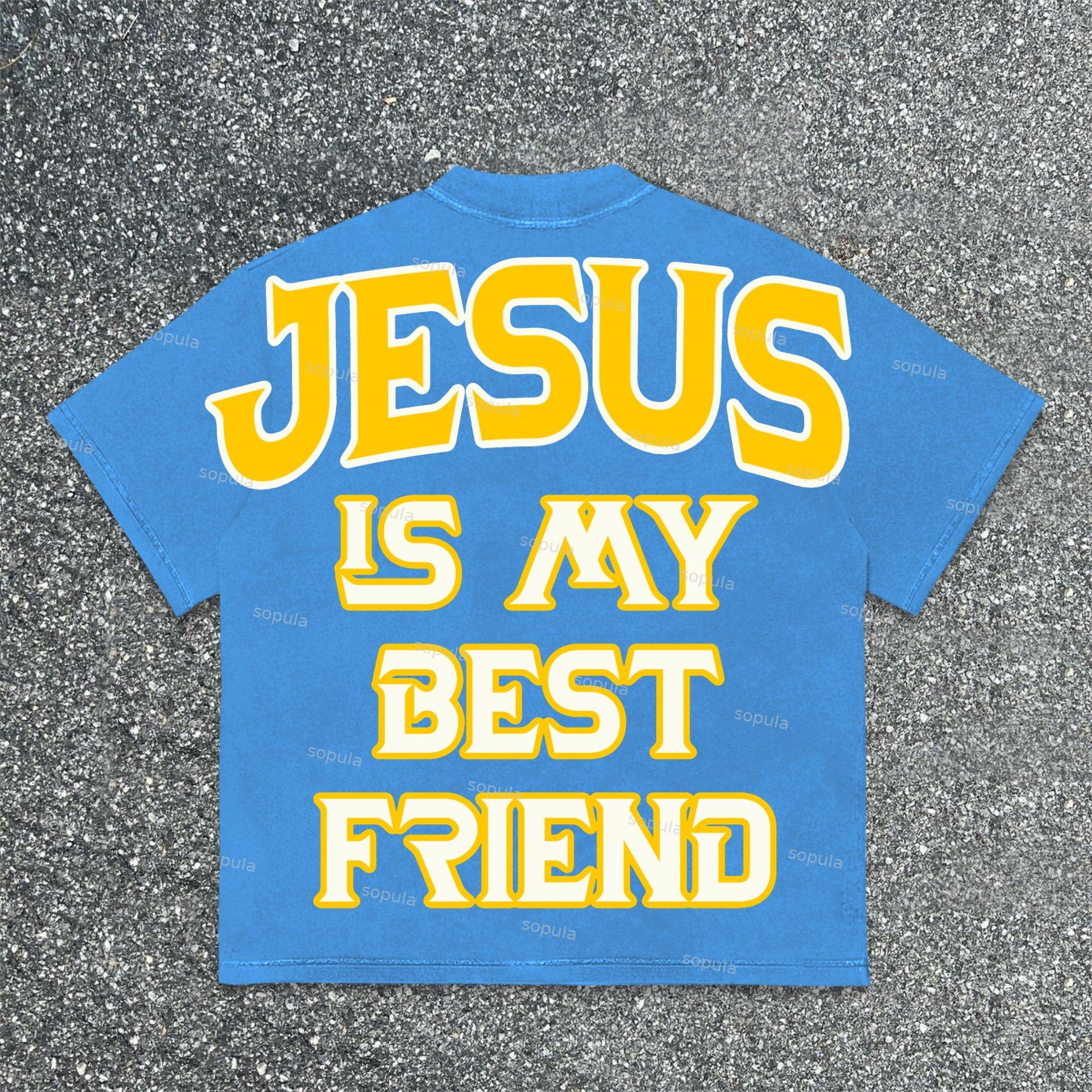 Sopula Jesus Is My Best Friend Sogan Graphics Cotton T-Shirt Product Image