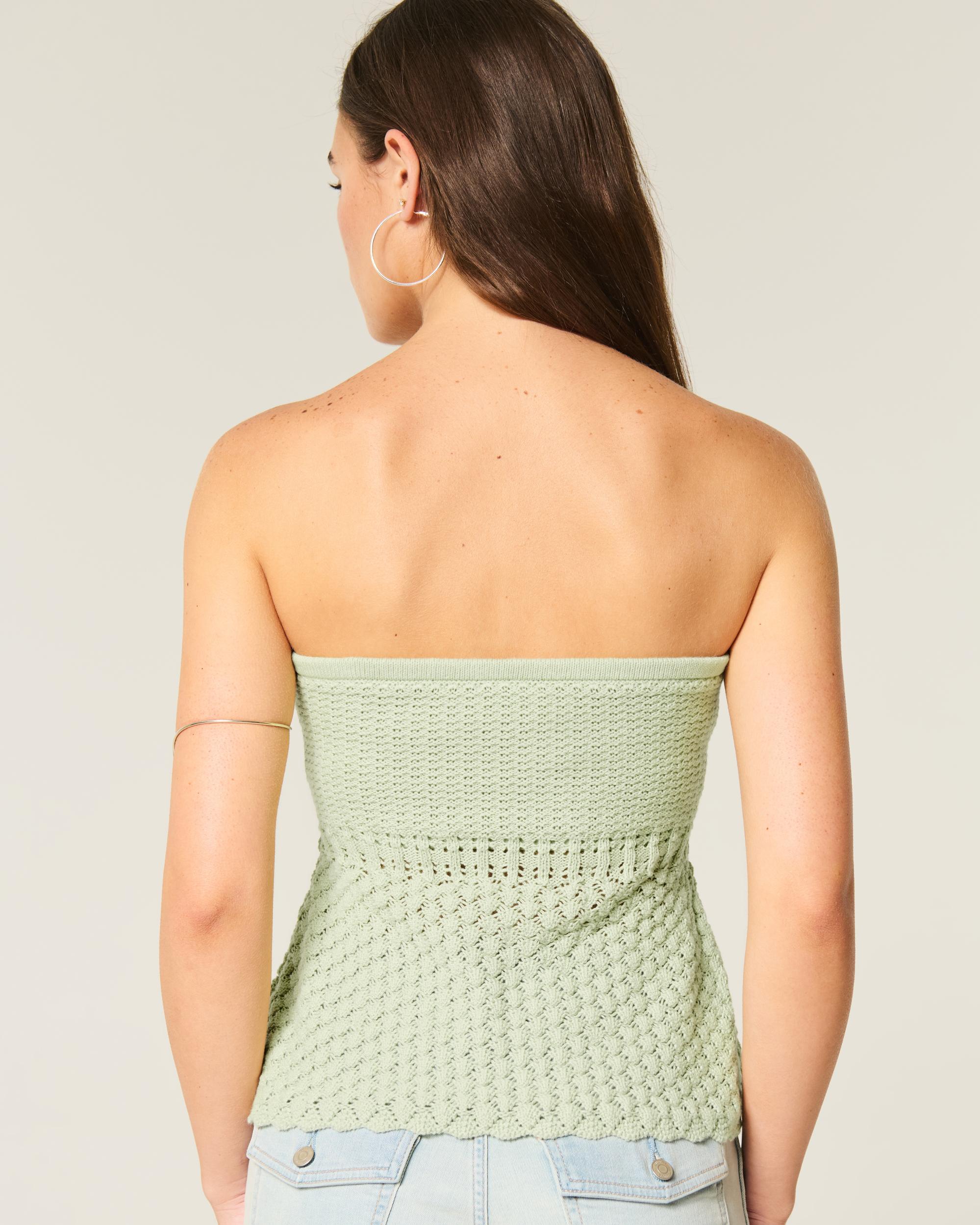 Crochet-Style Strapless Sweater Tube Top Product Image
