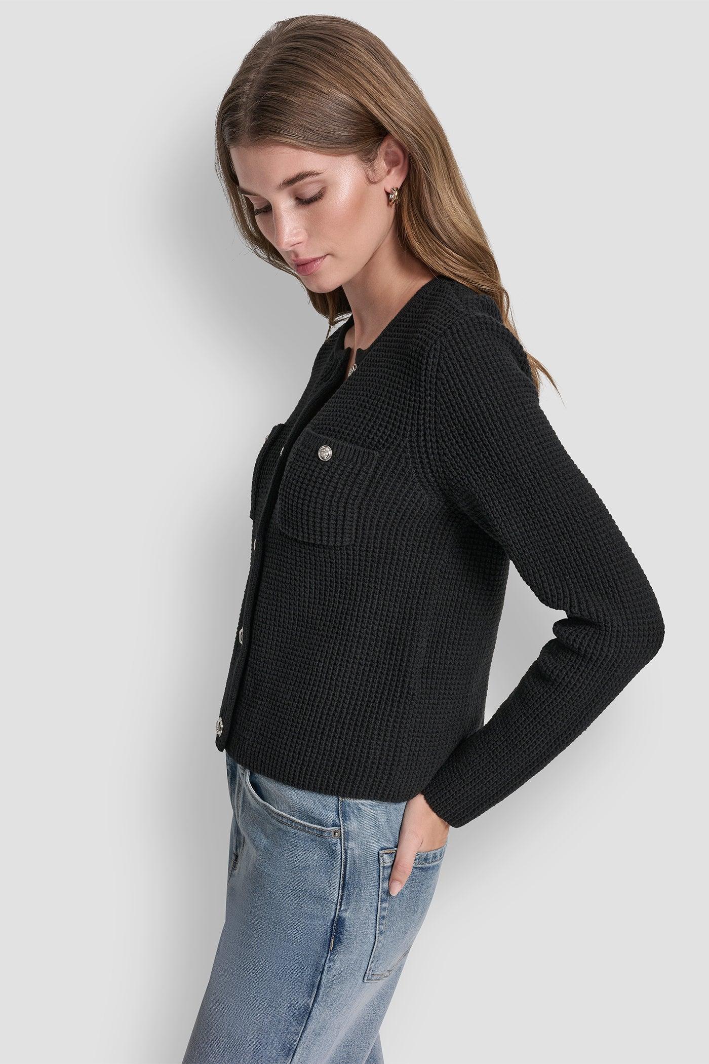 TUCK STITCH CREW NECK CARDIGAN Product Image