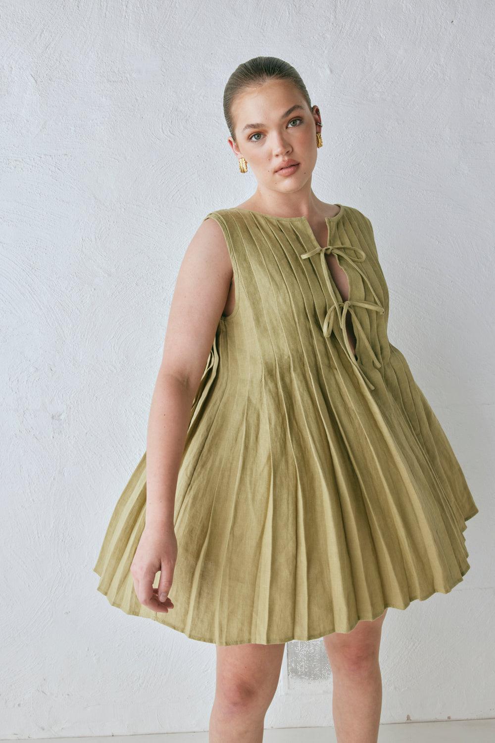 Valeria Linen Mini Dress Olive Product Image