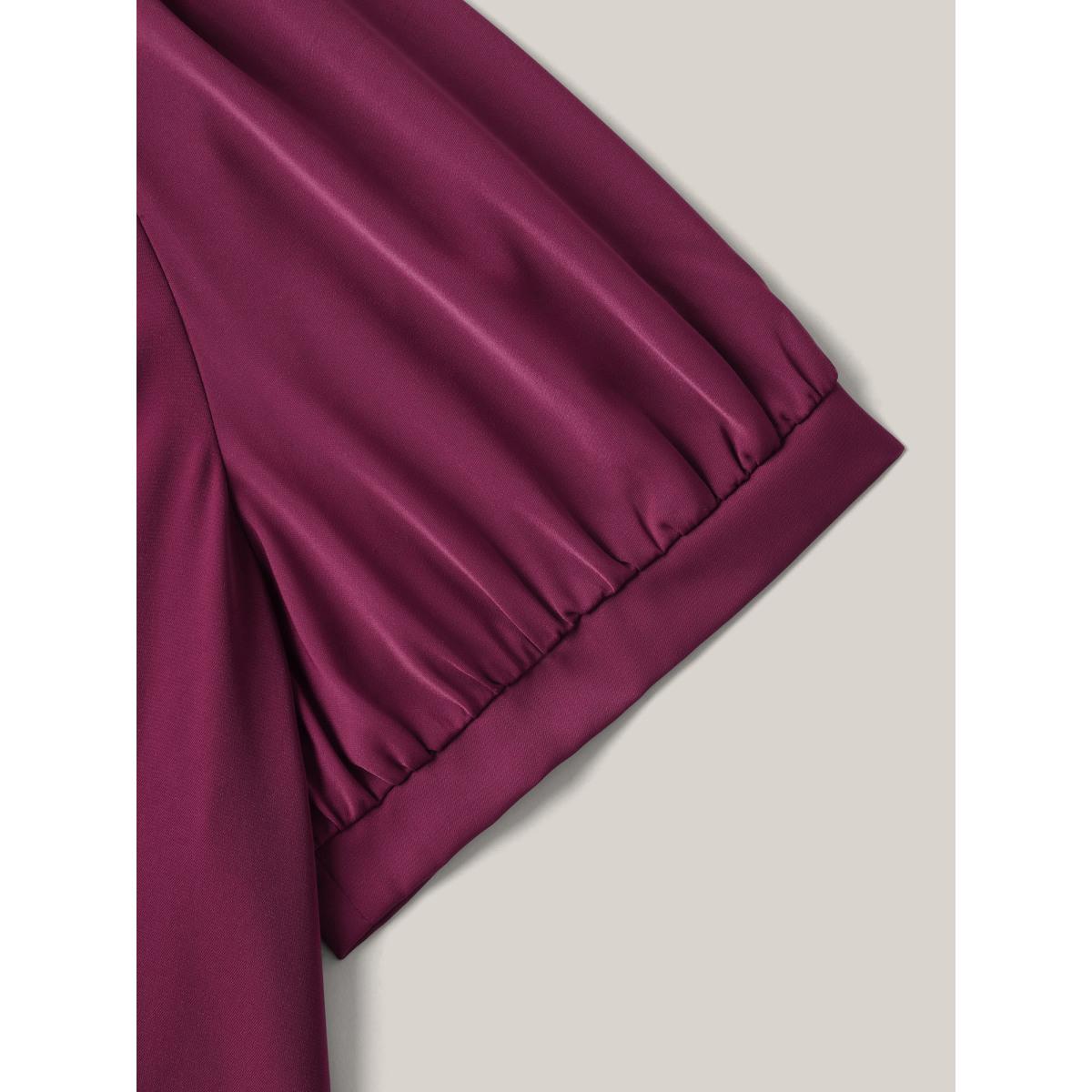 Plus Size Plum Button Detail Waist-Cinched A Line Blouse Women At the Office Short sleeve V-neck Work Blouses BloomChic 14-16/1X Product Image