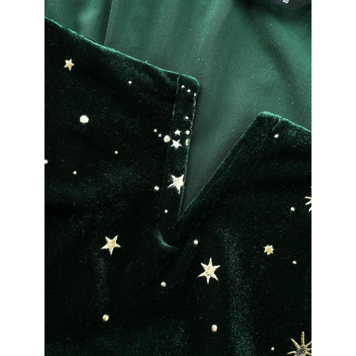 Plus Size DarkGreen Velvet Stretchy Gold Stamp Jumpsuit Women Party&Cocktail Sleeveless Non Party Loose Jumpsuits BloomChic 26/4X Product Image