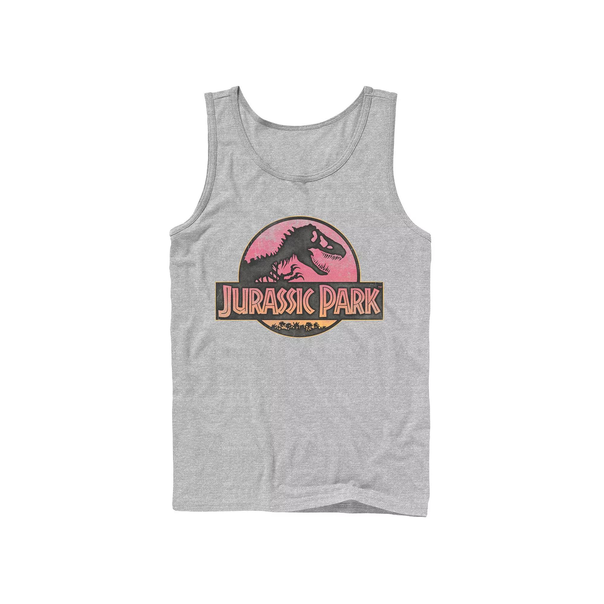 Men's Jurassic Park Logo Gradient Sunset Graphic Tank Top,  Product Image
