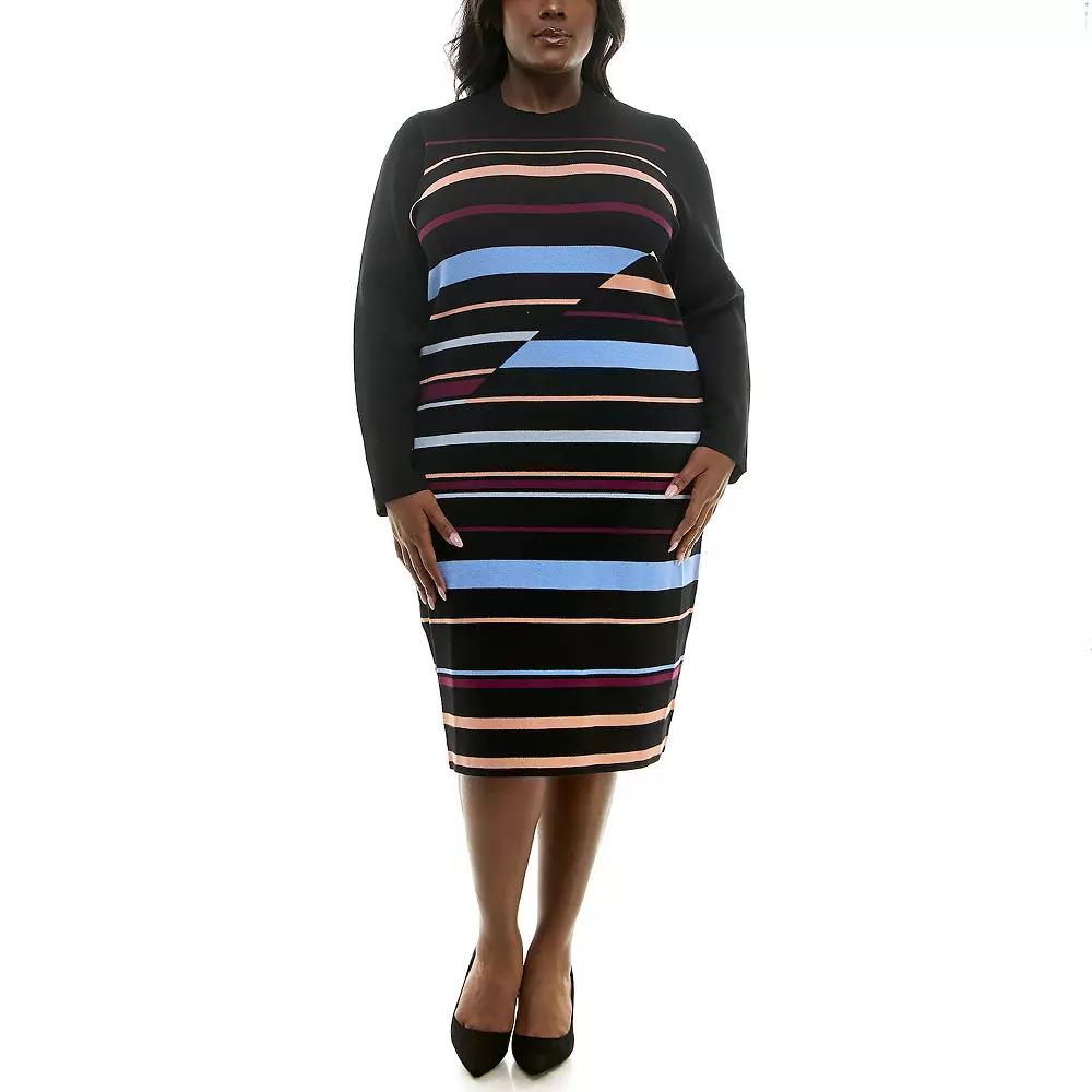 Plus Size Nina Leonard Long Sleeve Rib Knit Bodycon Dress, Women's, Size: 3XL, Grey Team Product Image