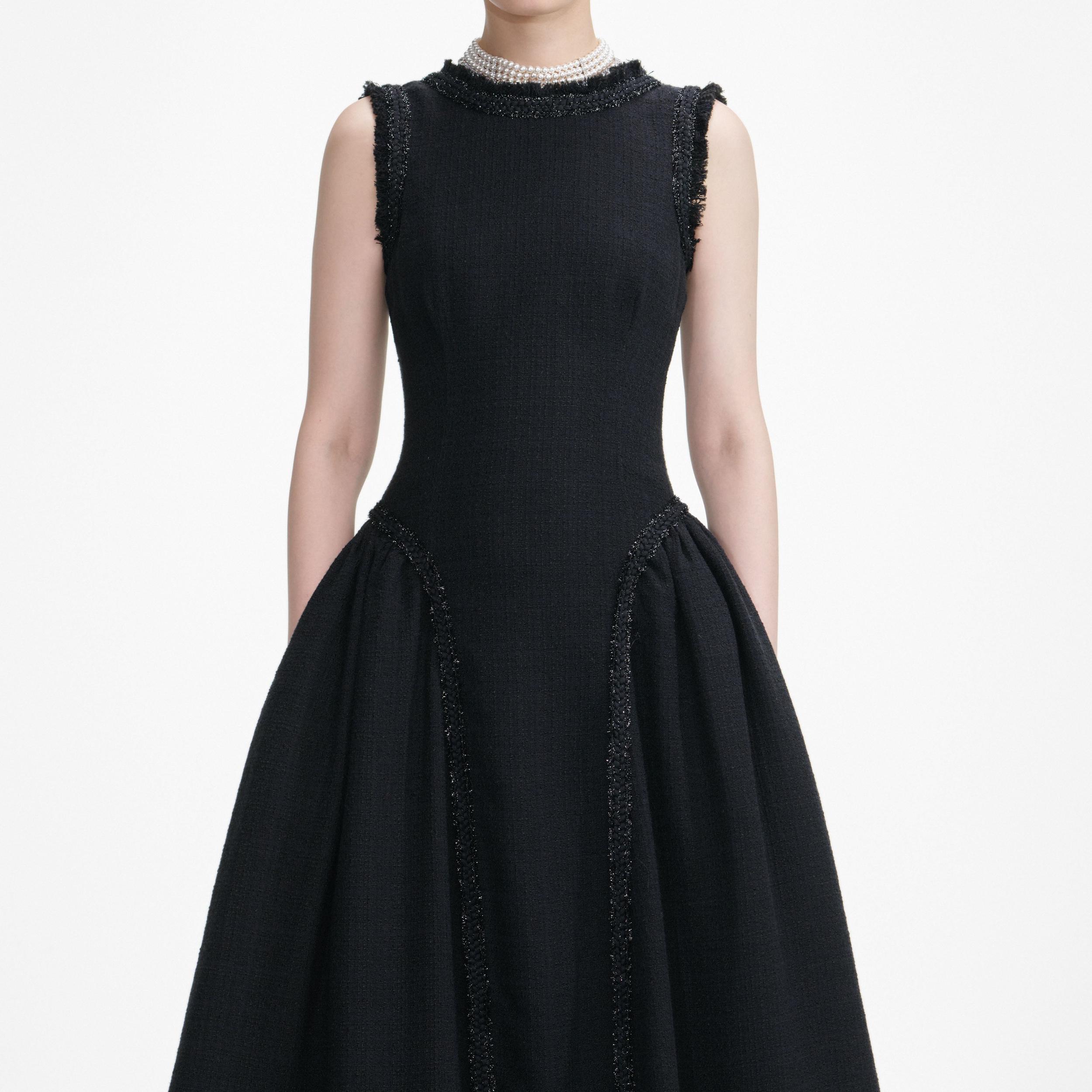 Black Boucle Sleeveless Midi Dress Product Image