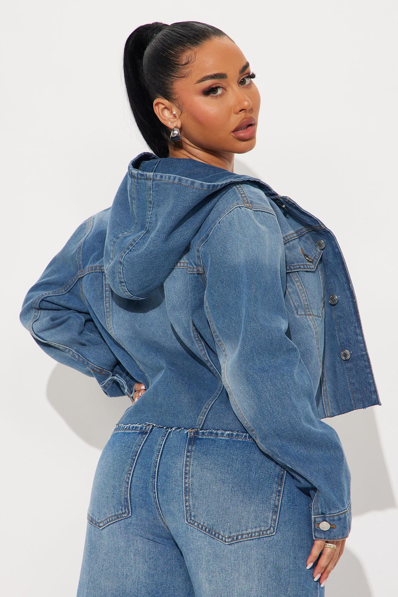 Keep The Pace Hooded Denim Jacket - Medium Wash Female Product Image