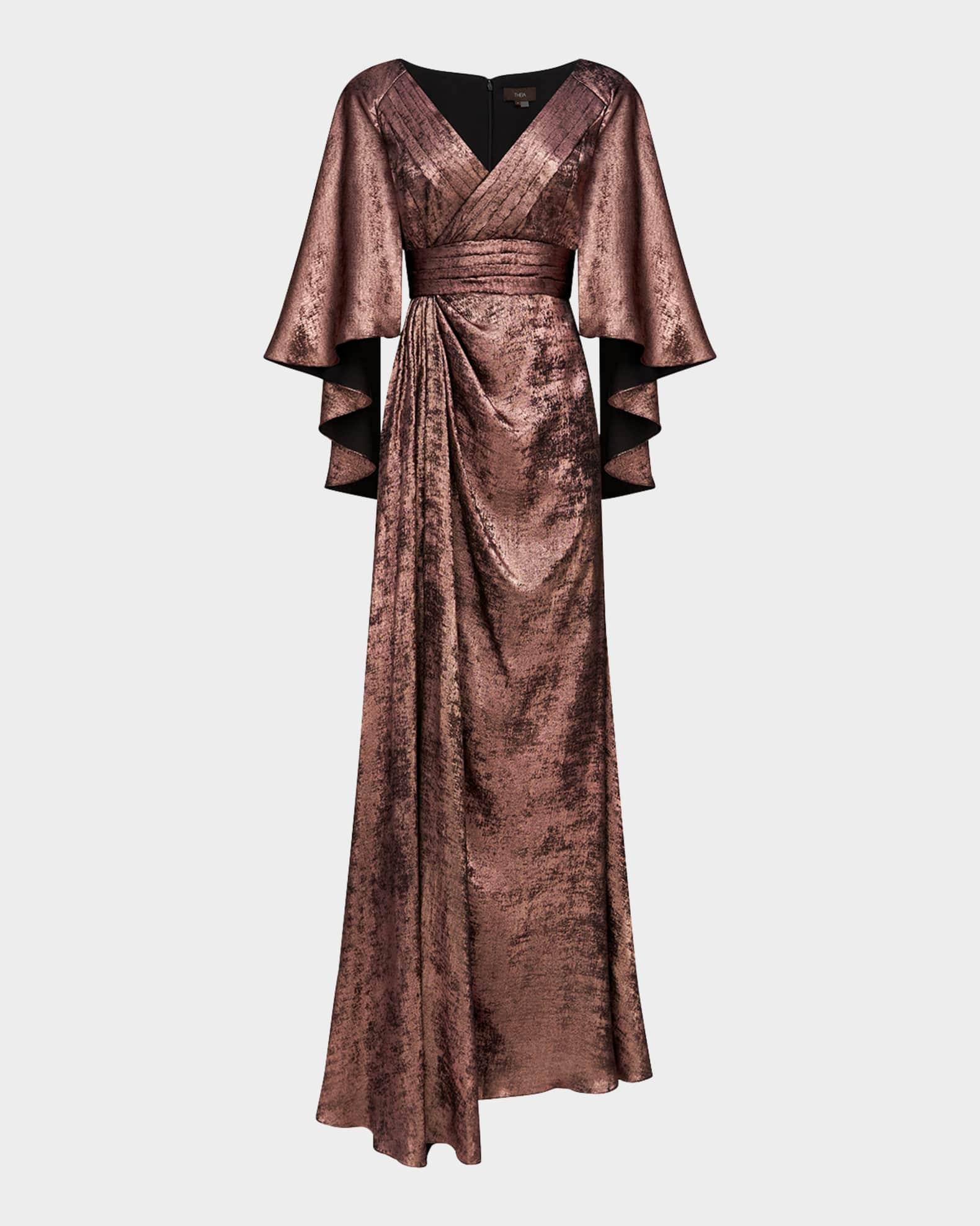 Nadine Metallic Cape-Sleeve Gown Product Image