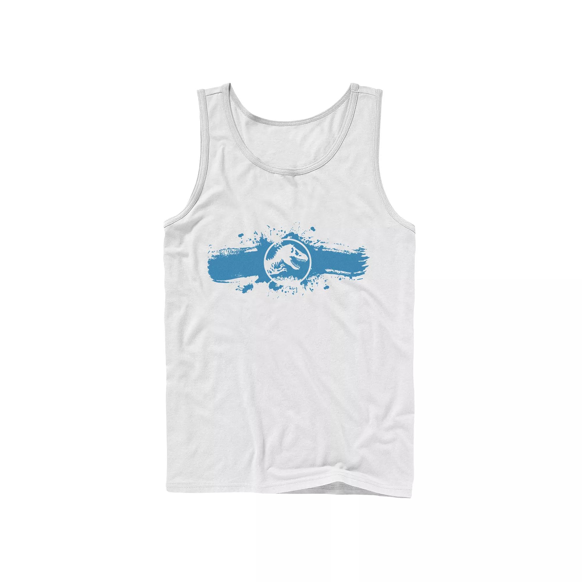 Men's Jurassic World Logo Blue Paint Splatter Tank Top,  Product Image