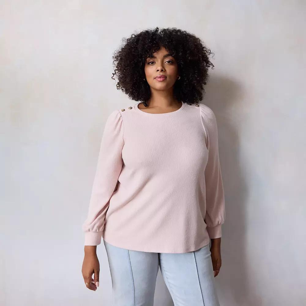 Plus Size LC Lauren Conrad High Cuff Crewneck Top, Women's, Size: 3XL, Pink Whipe Product Image