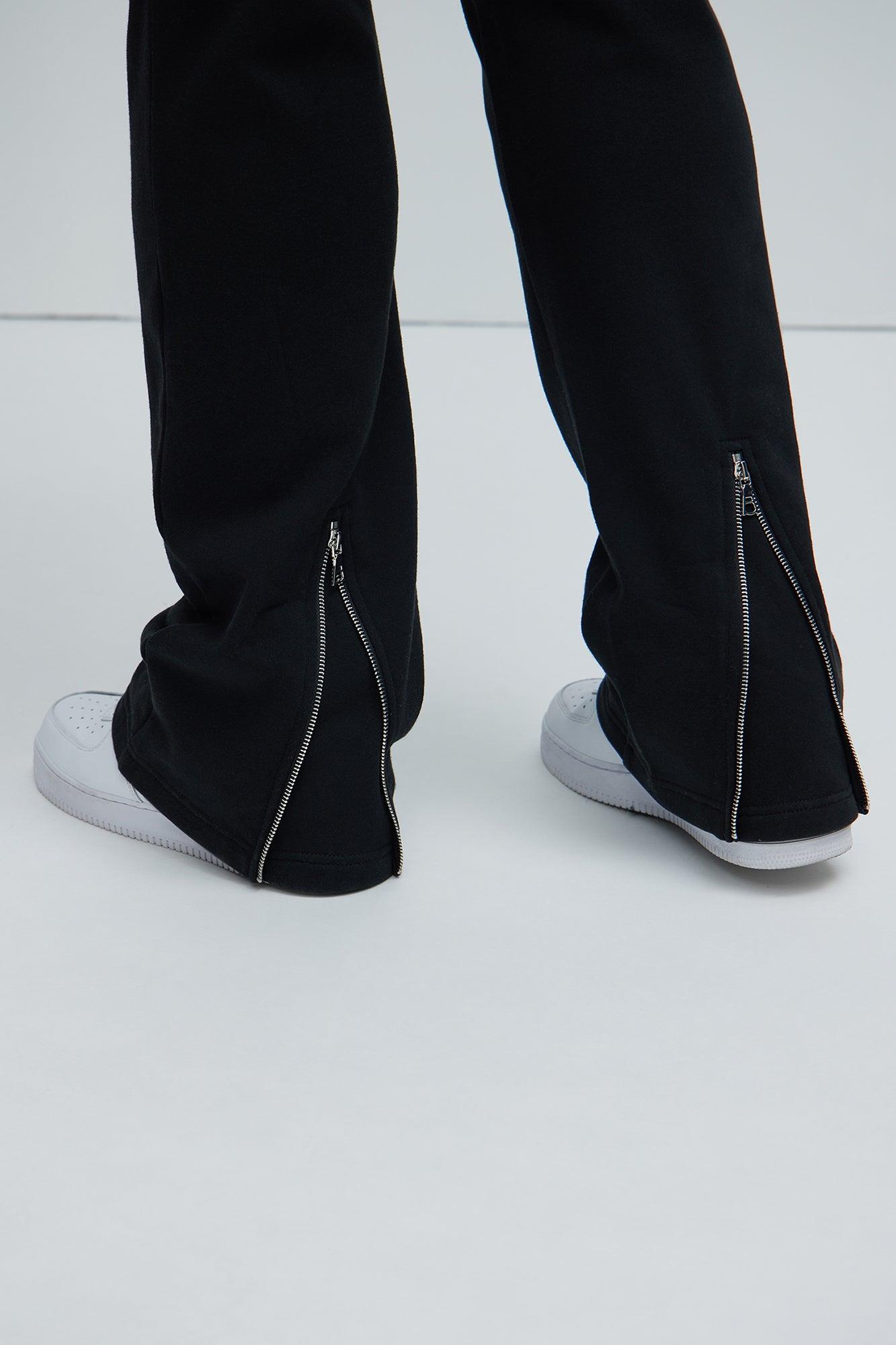 Tyson Back Zipper Skinny Flared Sweatpants - Black Product Image