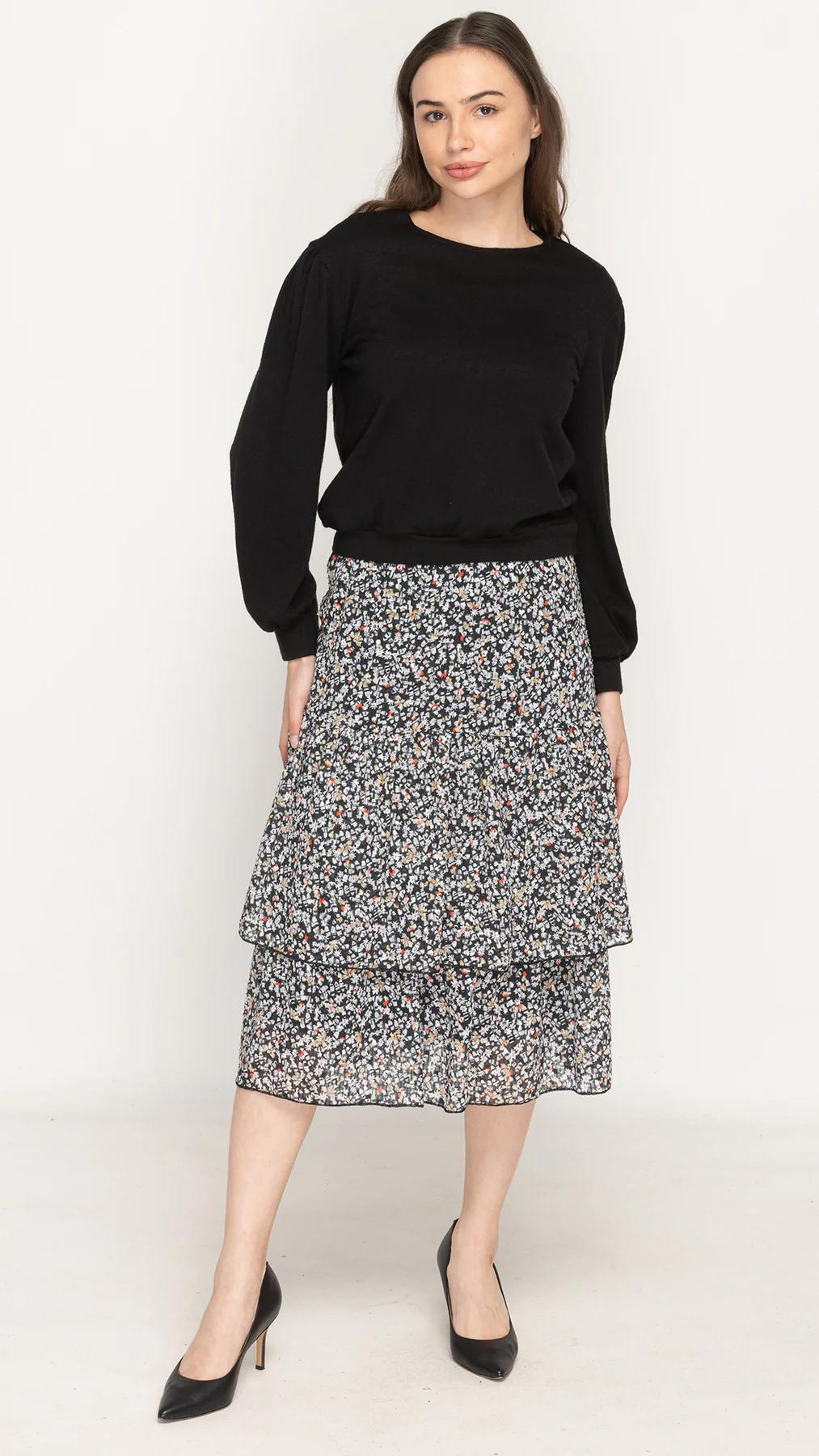 Ruffle Skirt - Woven Multi Color Ditsy Floral Product Image