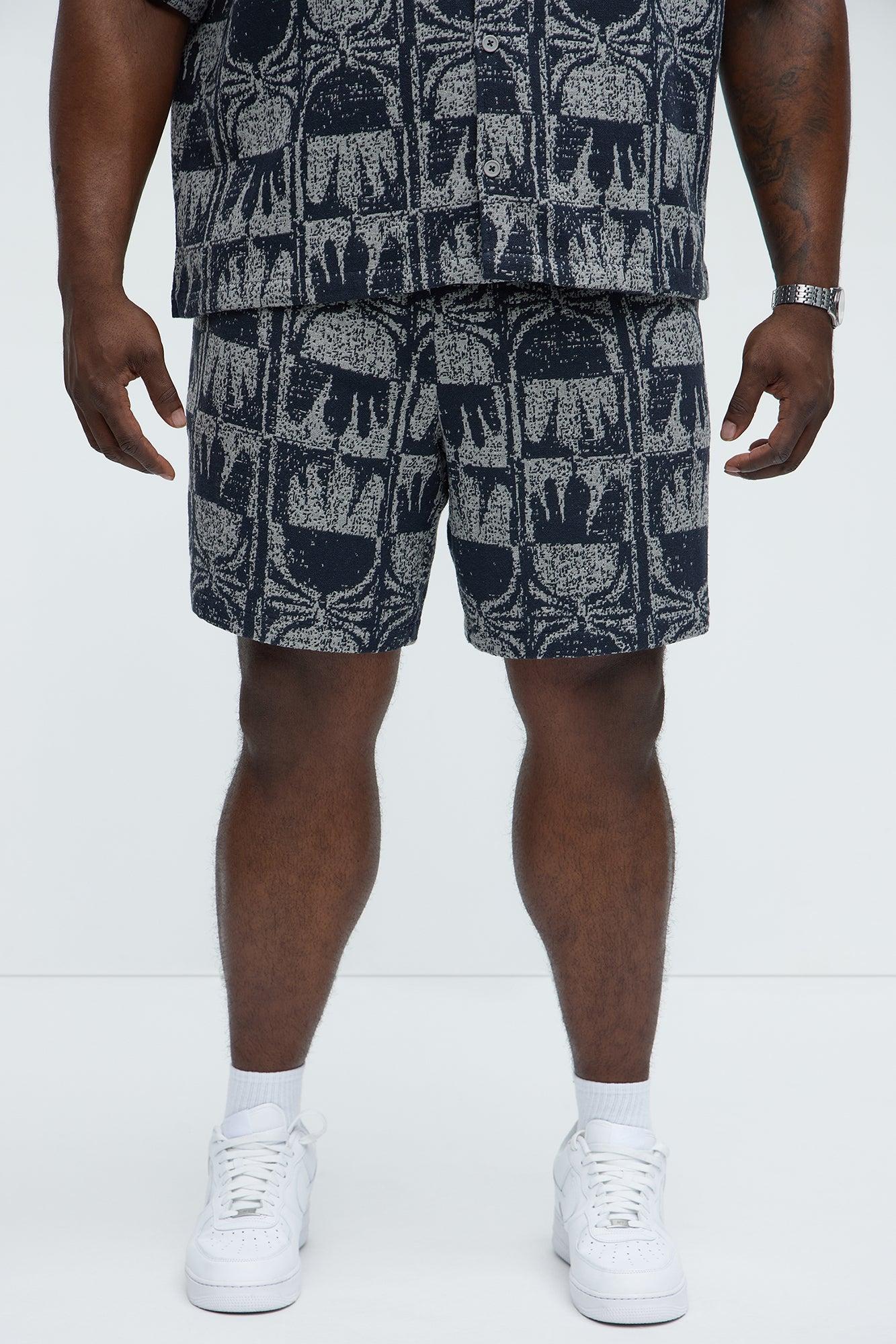Tribal Pattern Relaxed Shorts - Navy/combo Product Image