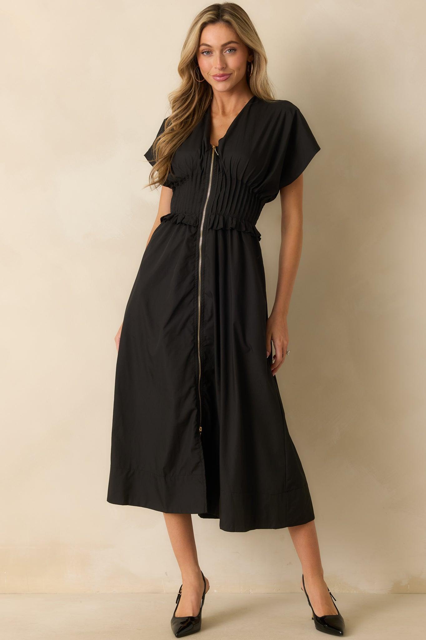 Let It Be Easy Black Smocked Waist Zip Maxi Dress Product Image