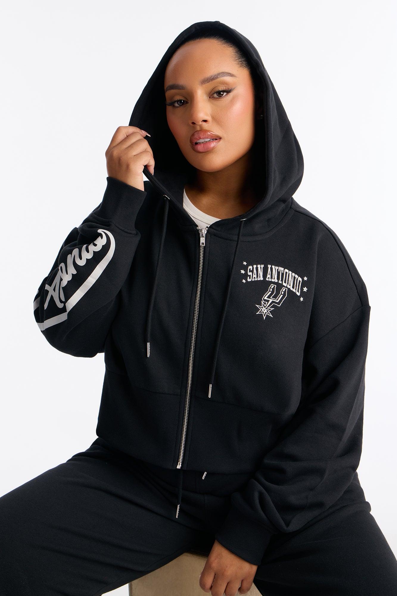 NBA San Antonio Spurs Cropped Fleece Full Zip Hoodie - Black Female Product Image