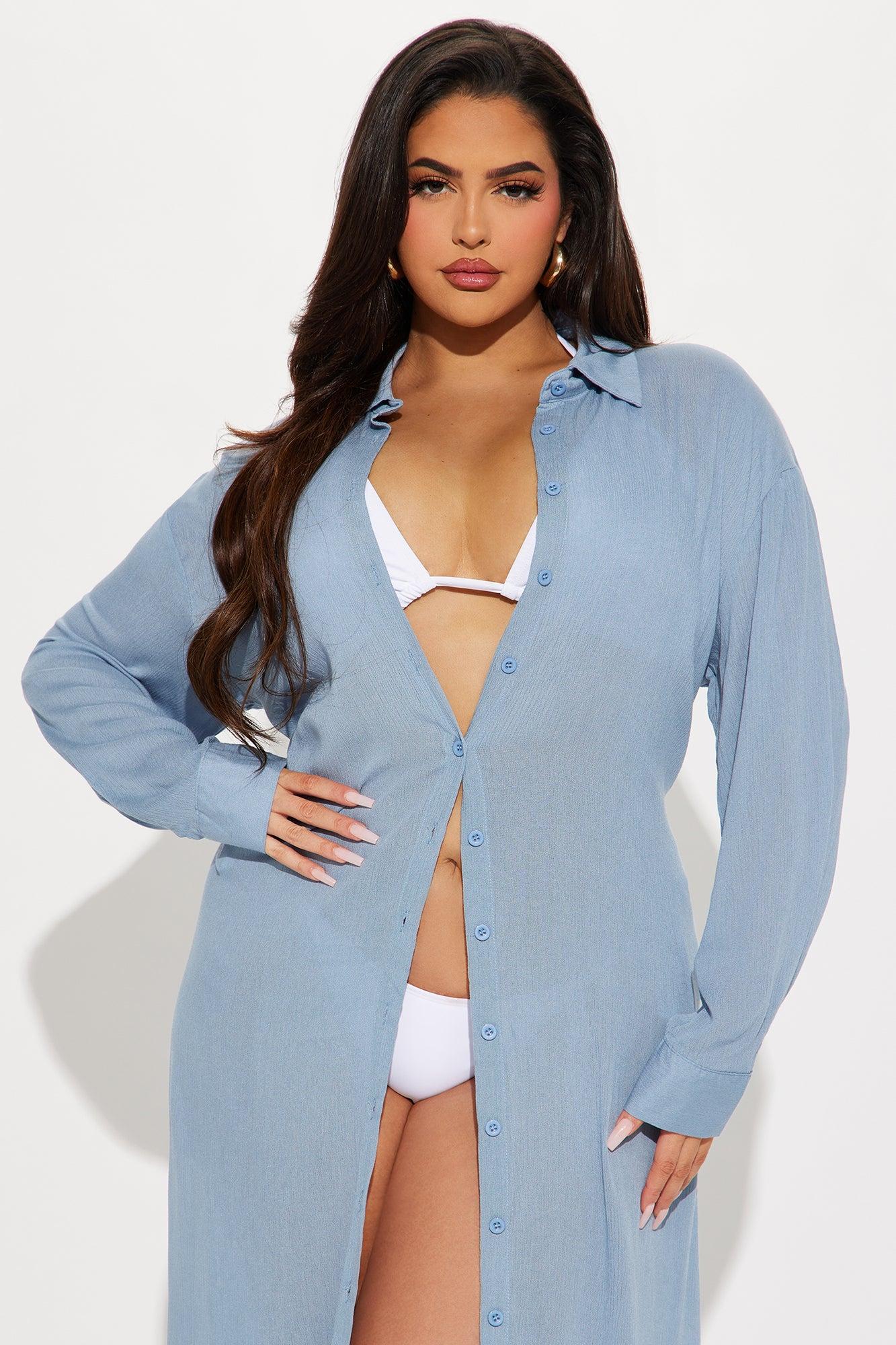 Breezy Nights Linen Swim Cover Up Kimono - Blue Product Image