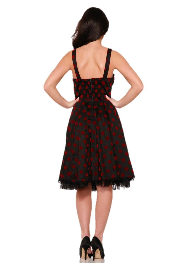 Black & Red Velvet Polka Dot Dress Product Image
