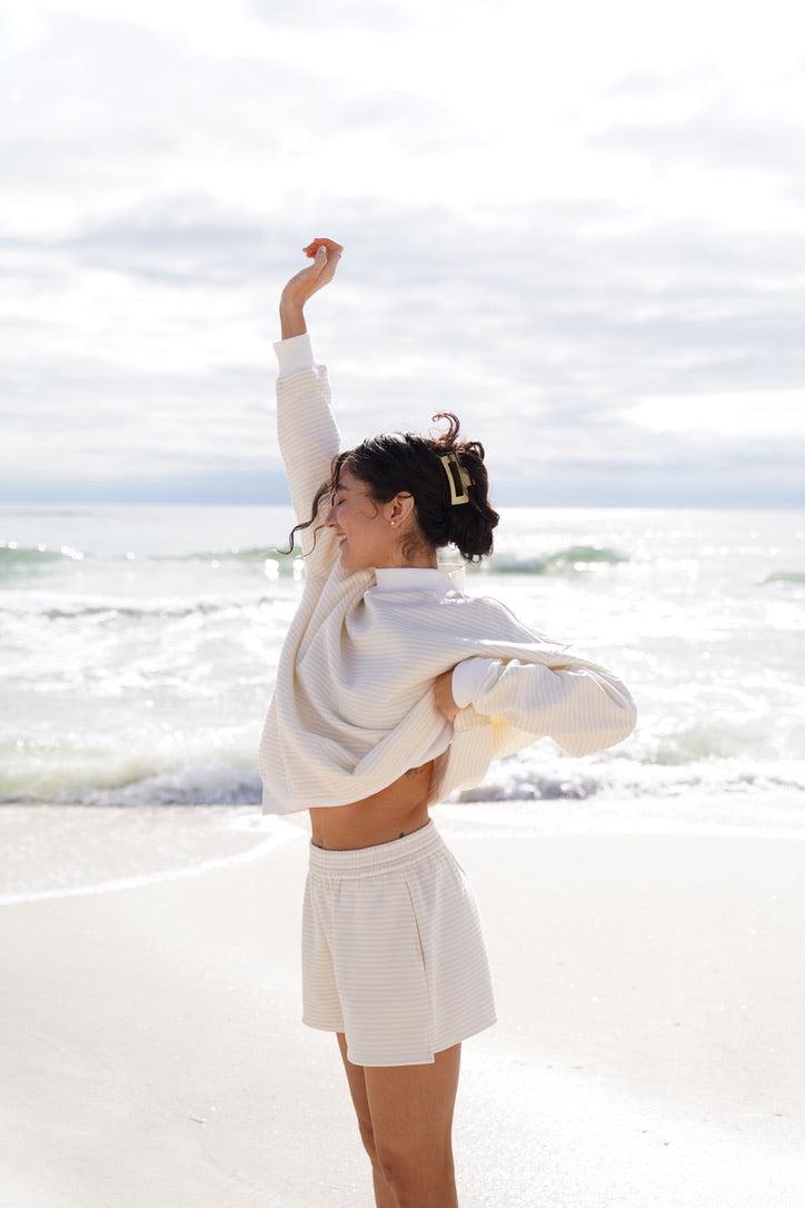 Dark Navy Blue and White Big Striped Shorts Product Image