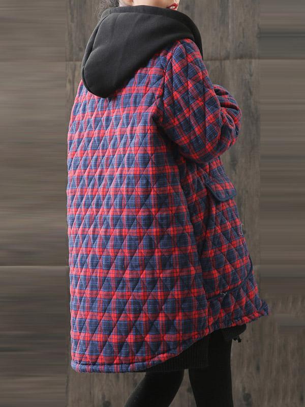 Vintage Loose Plaid Quilted Hooded Padded Coat Product Image