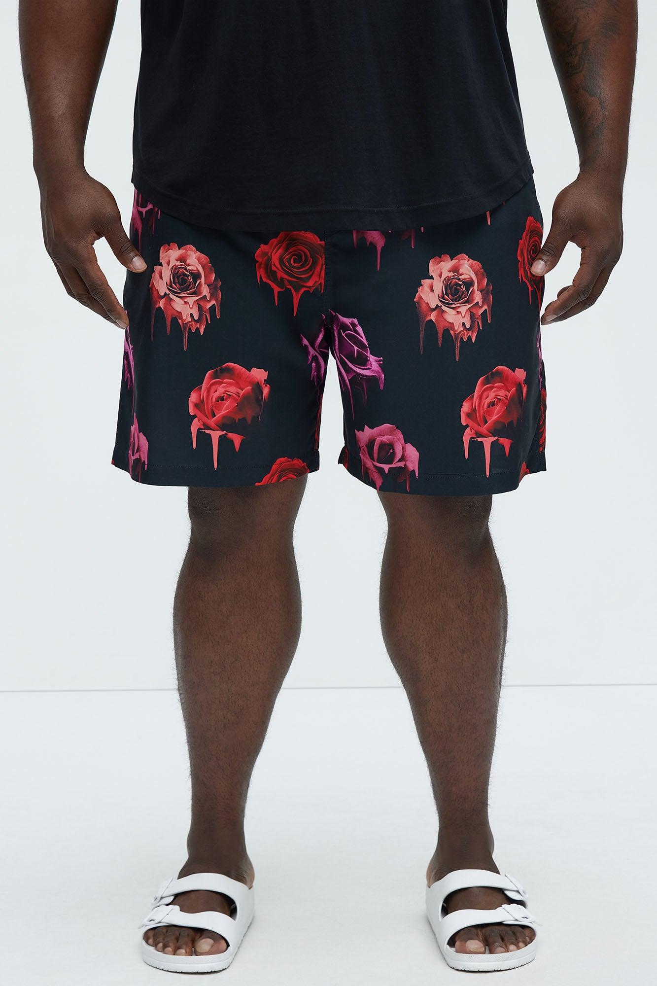 Melting Roses Swim Mid Trunk - Black Product Image