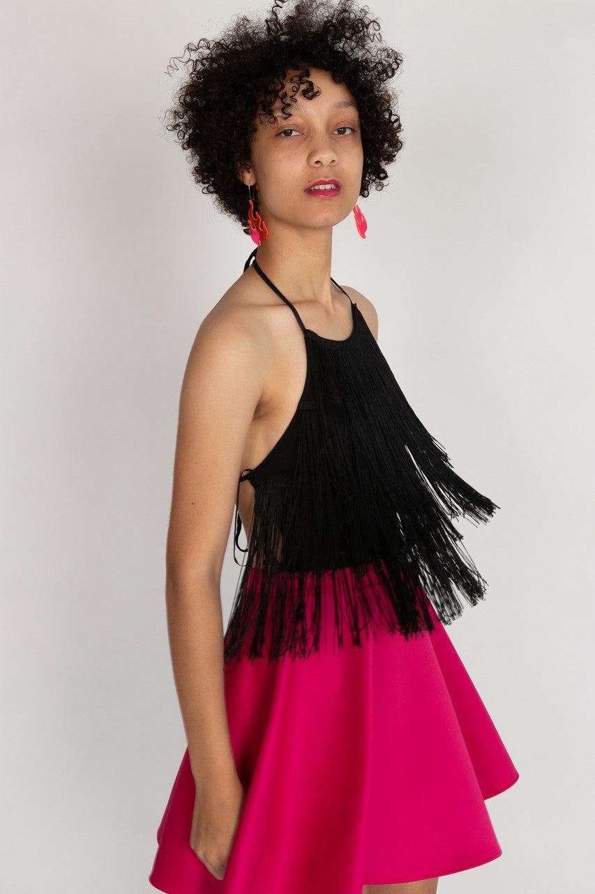 Black Fringe Halter Bodysuit Product Image