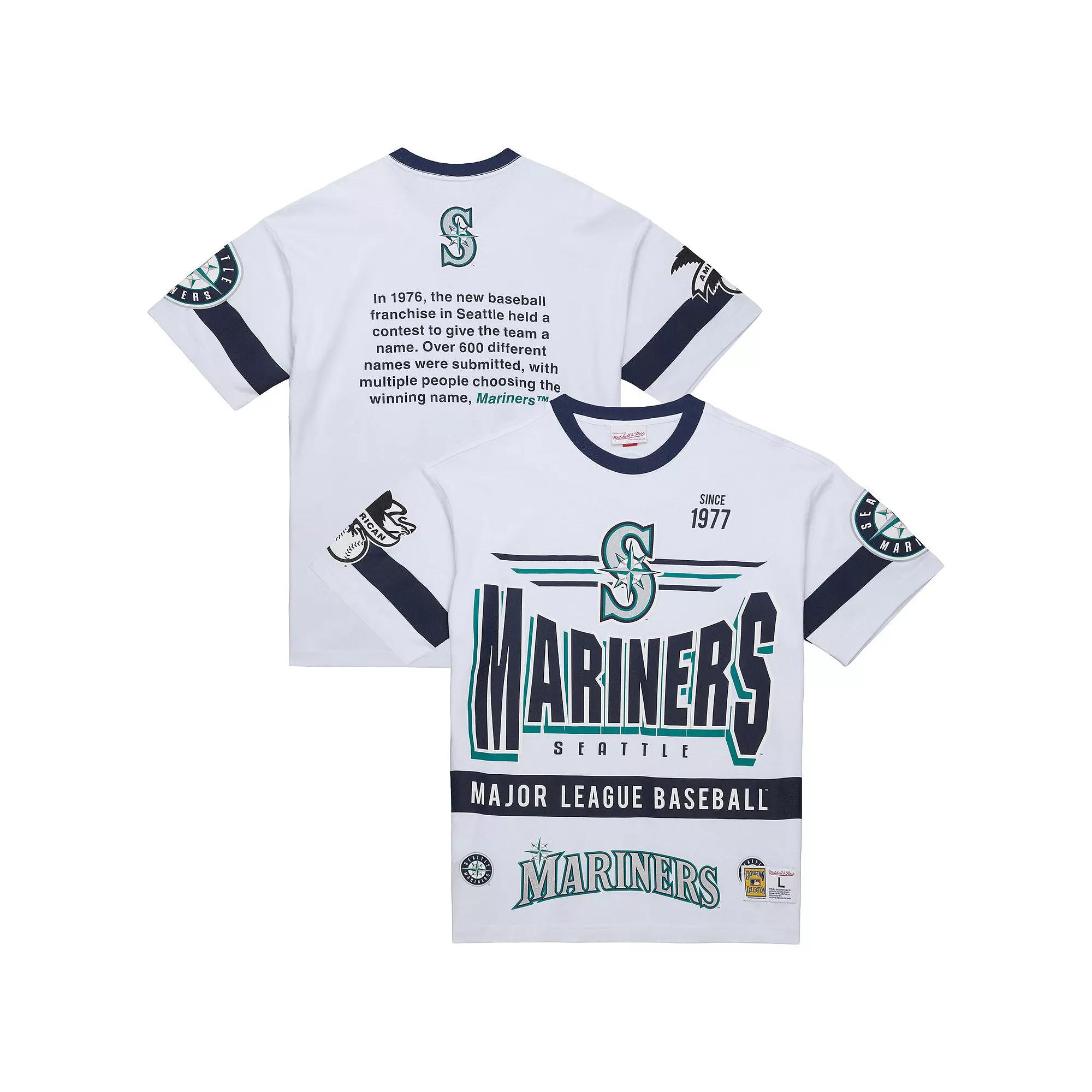 Men's Mitchell & Ness White Seattle Mariners Cooperstown Collection Team Origins Premium T-Shirt, Size: 3XL Product Image