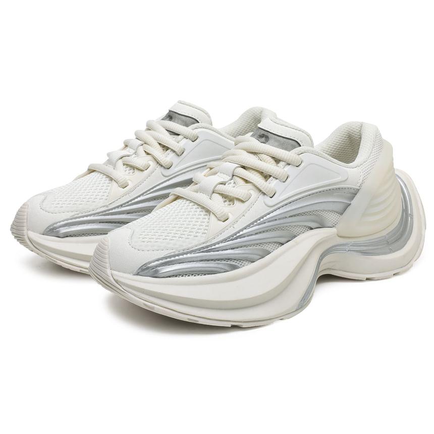Platform Mesh Panel Lace-Up Sneakers Product Image