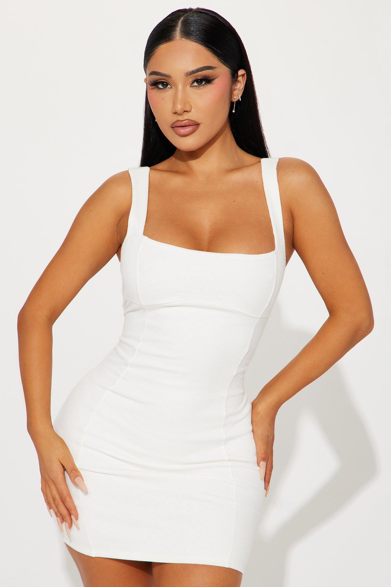 Celine Ribbed Mini Dress - White Product Image