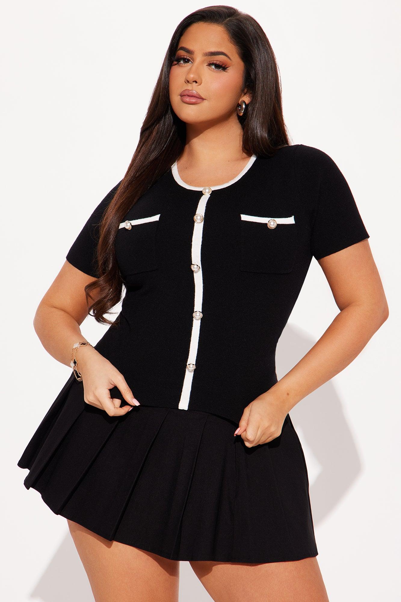 Sofia Short Sleeve Sweater Top - Black/White Product Image