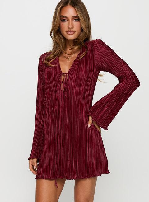 Malop Long Sleeve Mini Dress Burgundy Product Image