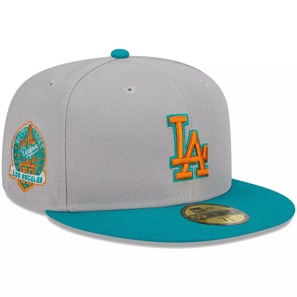 Men's New Era Gray/Teal Los Angeles Dodgers 59FIFTY Fitted Hat,  Product Image