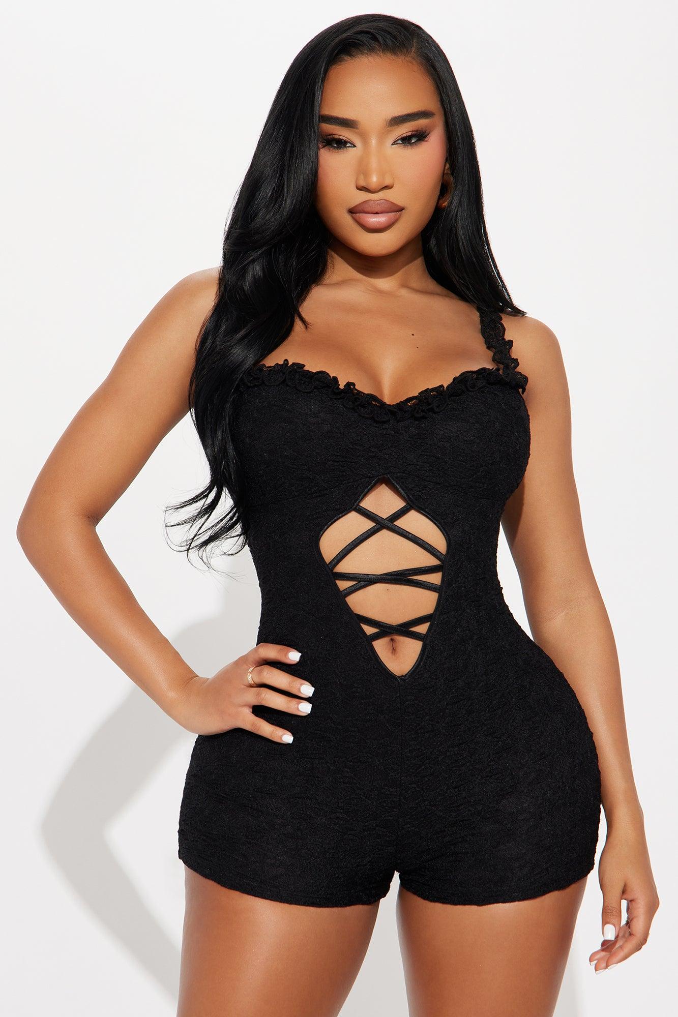 Savannah Lace Cut Out Romper - Black Product Image