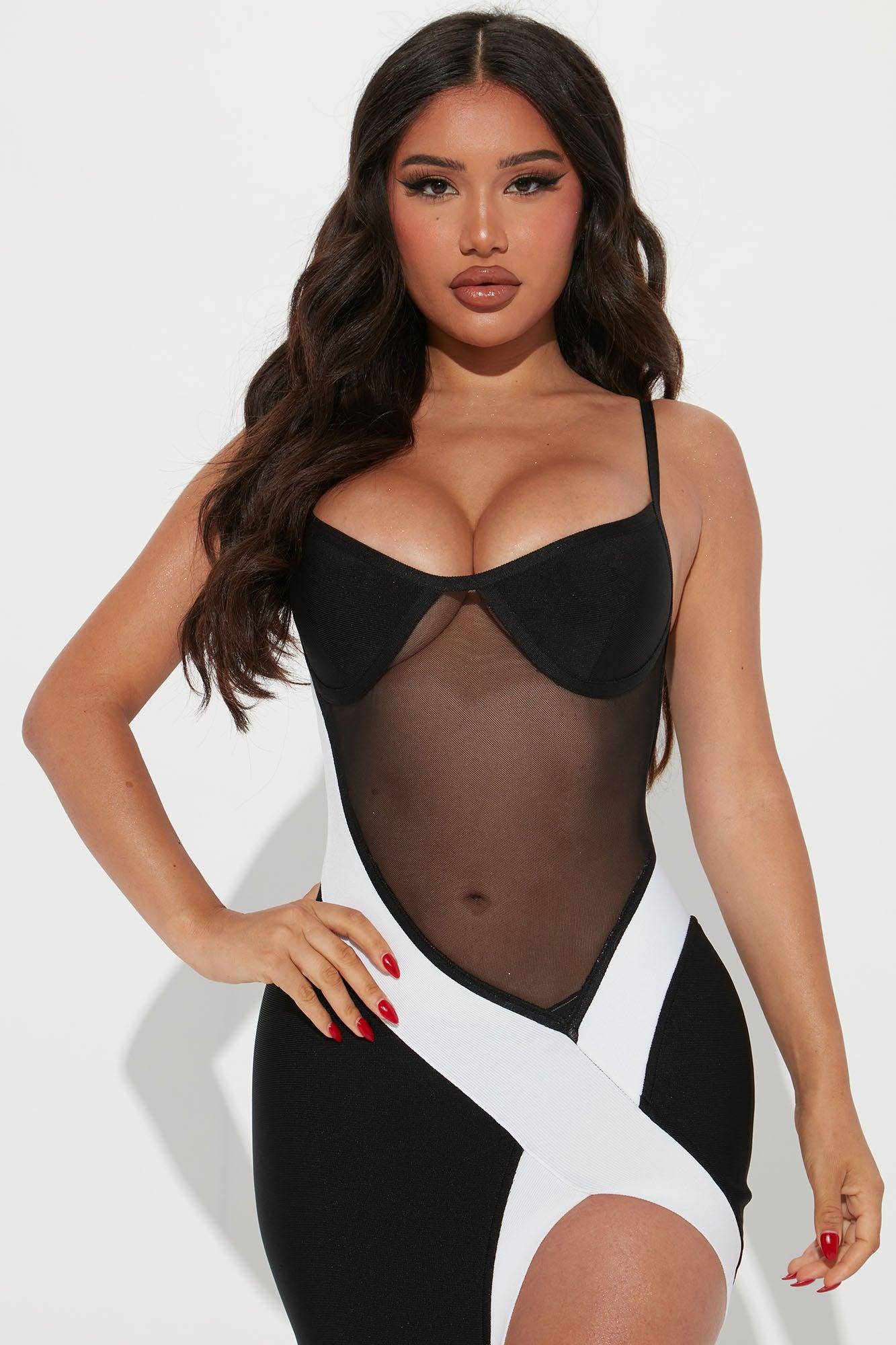 Look My Way Bandage Midi Dress - Black/White Product Image