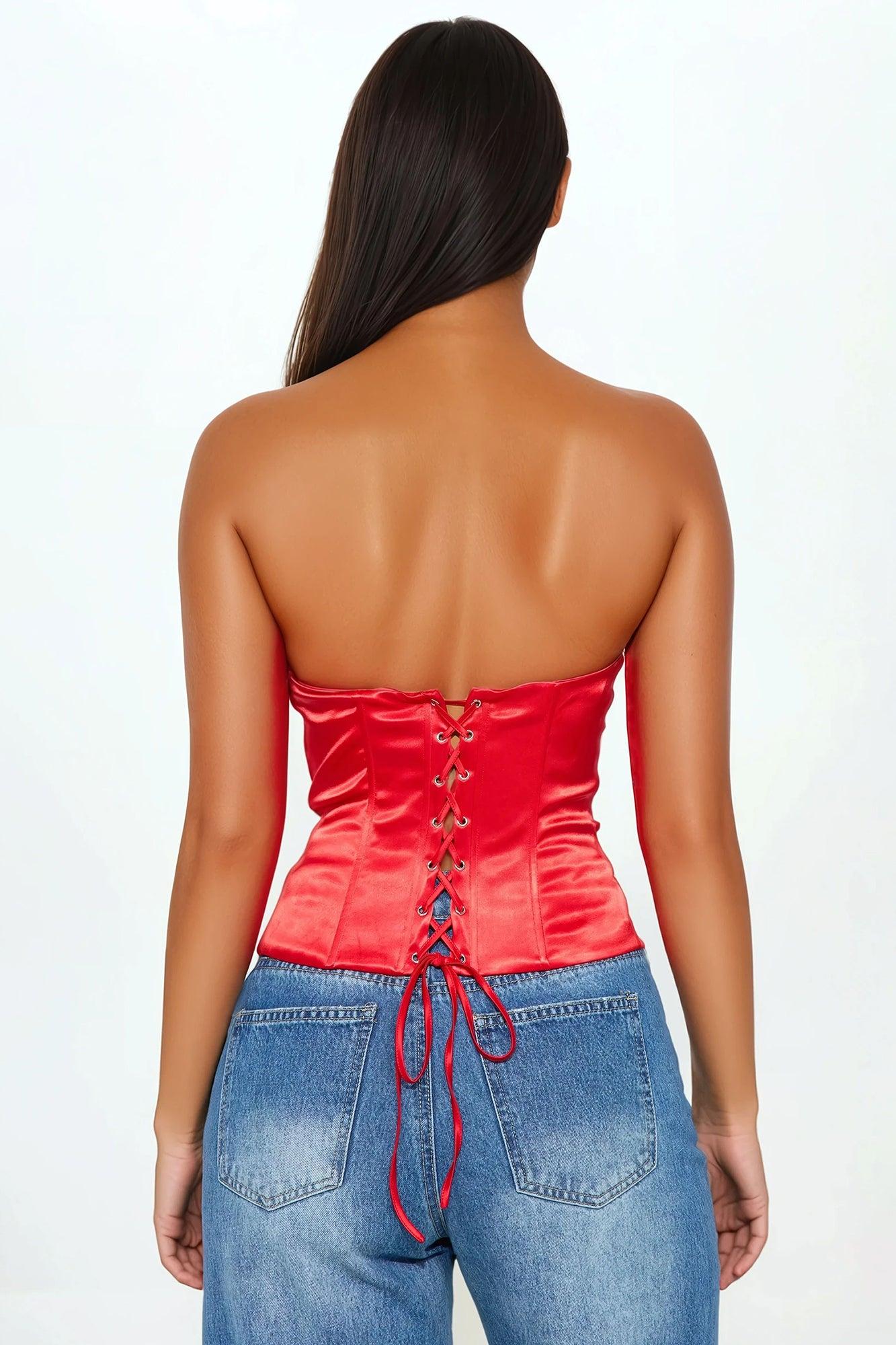 You Don't Know Me Satin Corset Top - Red Product Image