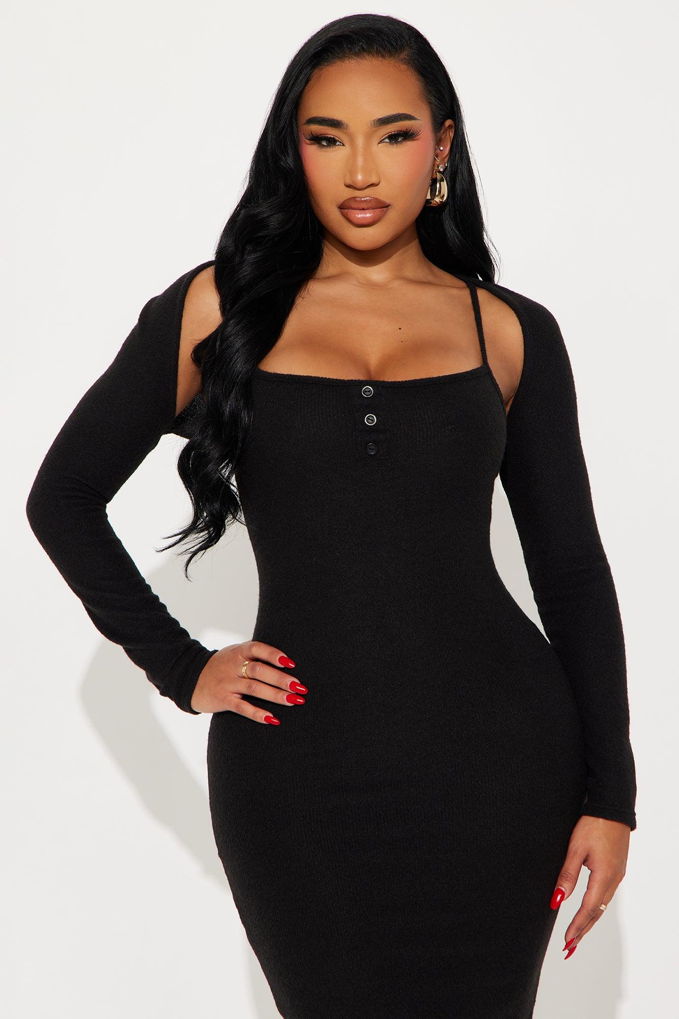 No Rush Sweater Maxi Dress - Black Female Product Image