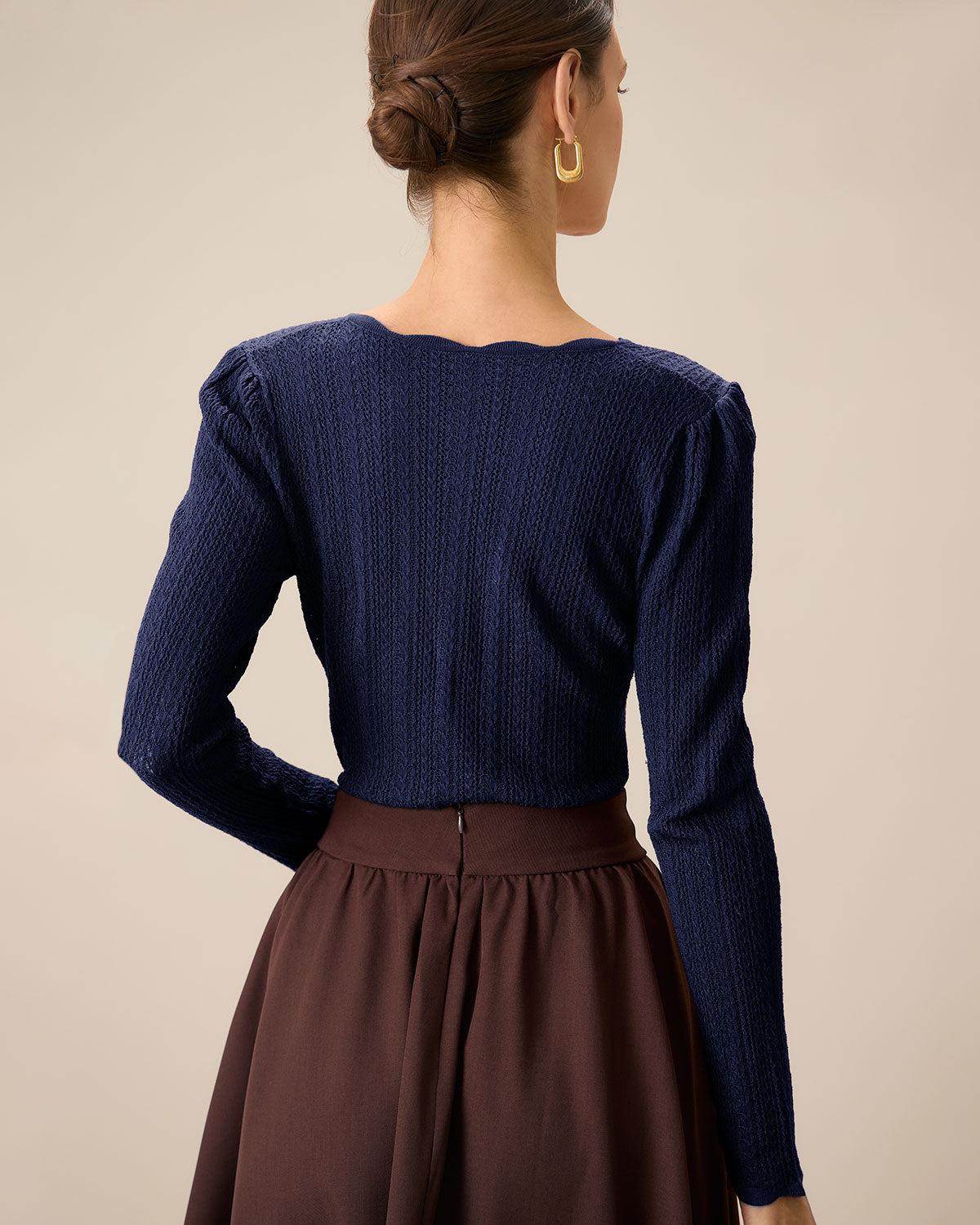 Navy Round Neck Slim Sweater Product Image