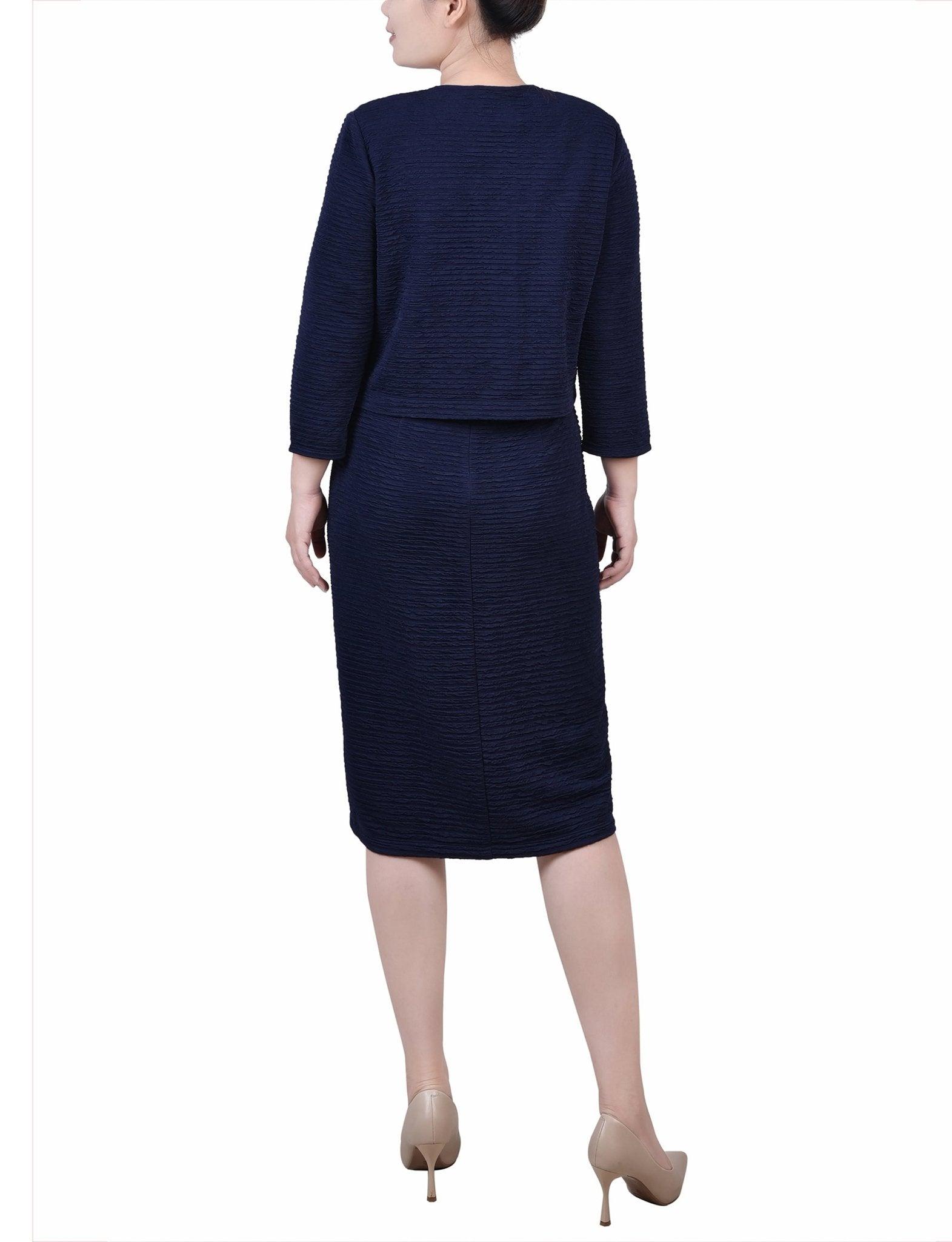 Harbor Navy Textured 3/4 Sleeve 2 Piece Dress Set - Petite Product Image