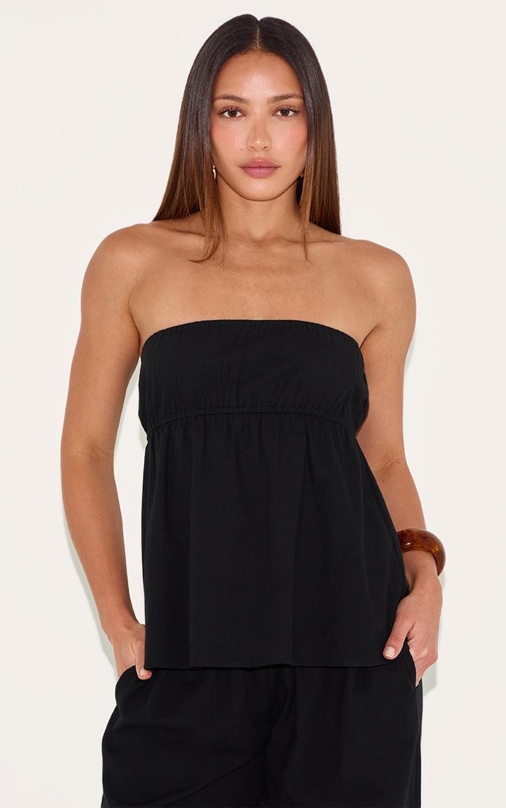 Tall Black Linen Look Peplum Bandeau Top Product Image