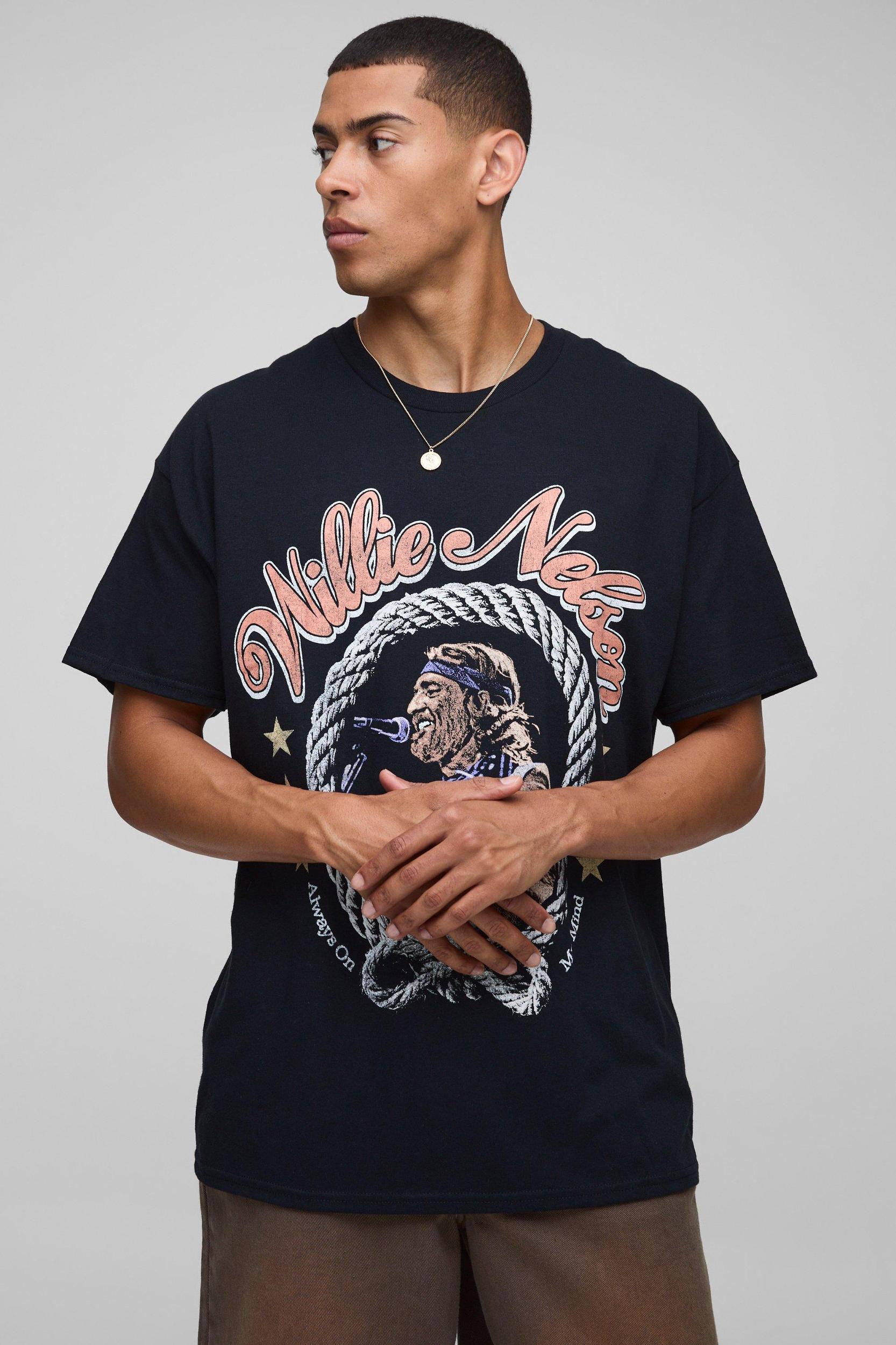 Black Oversized Willie Nelson License Printed T-Shirt | boohooMAN USA Product Image