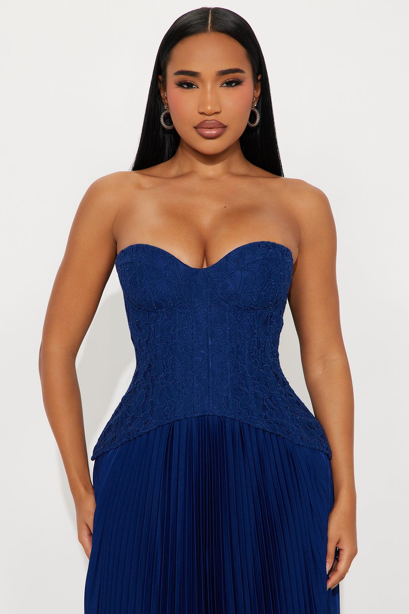 Daniella Lace Corset Pleated Maxi Dress - Navy Female Product Image