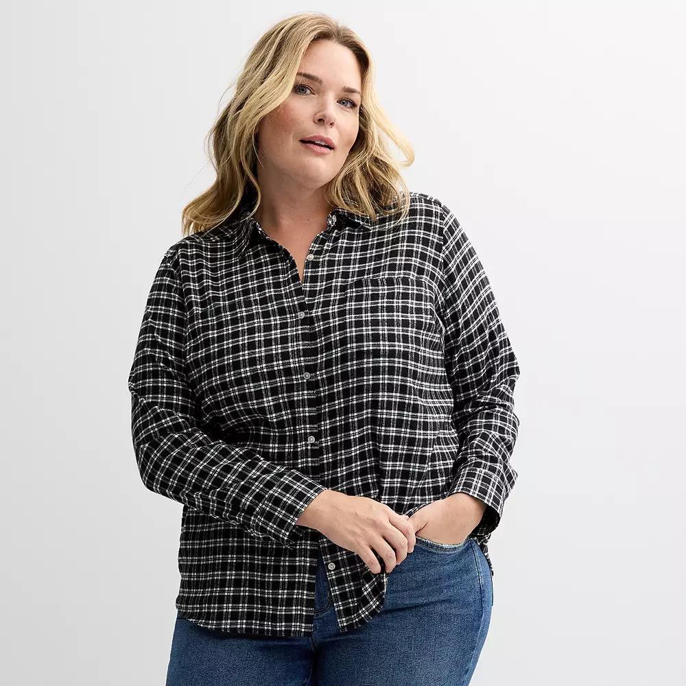 Plus Size Croft & Barrow® The Extra Soft Plaid Flannel Shirt, Women's, Size: 3XL, Black  Check Product Image