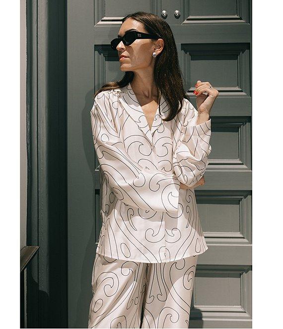 Antonio Melani x Elizabeth Damrich Dali Printed Satin Twill Point Collar Long Sleeve Button Down Blouse Product Image