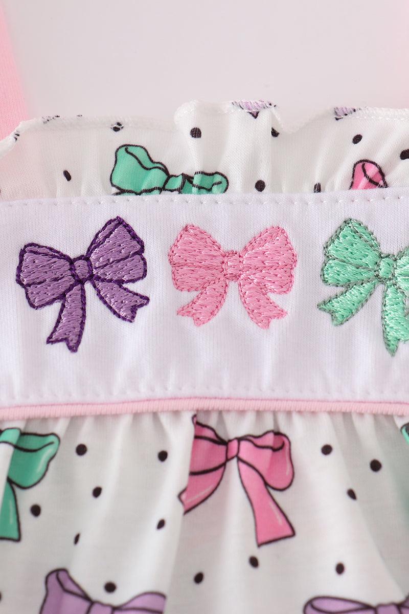 Pink bow embroidery ruffle shorts set Product Image