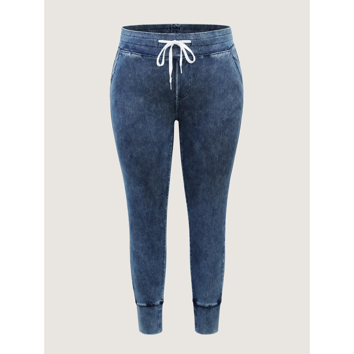 Plus Size Stretchy Waist-Tie Skinny-Fit Jeans Women Midblue High stretch Slanted pocket Jeans BloomChic 22/3X Product Image