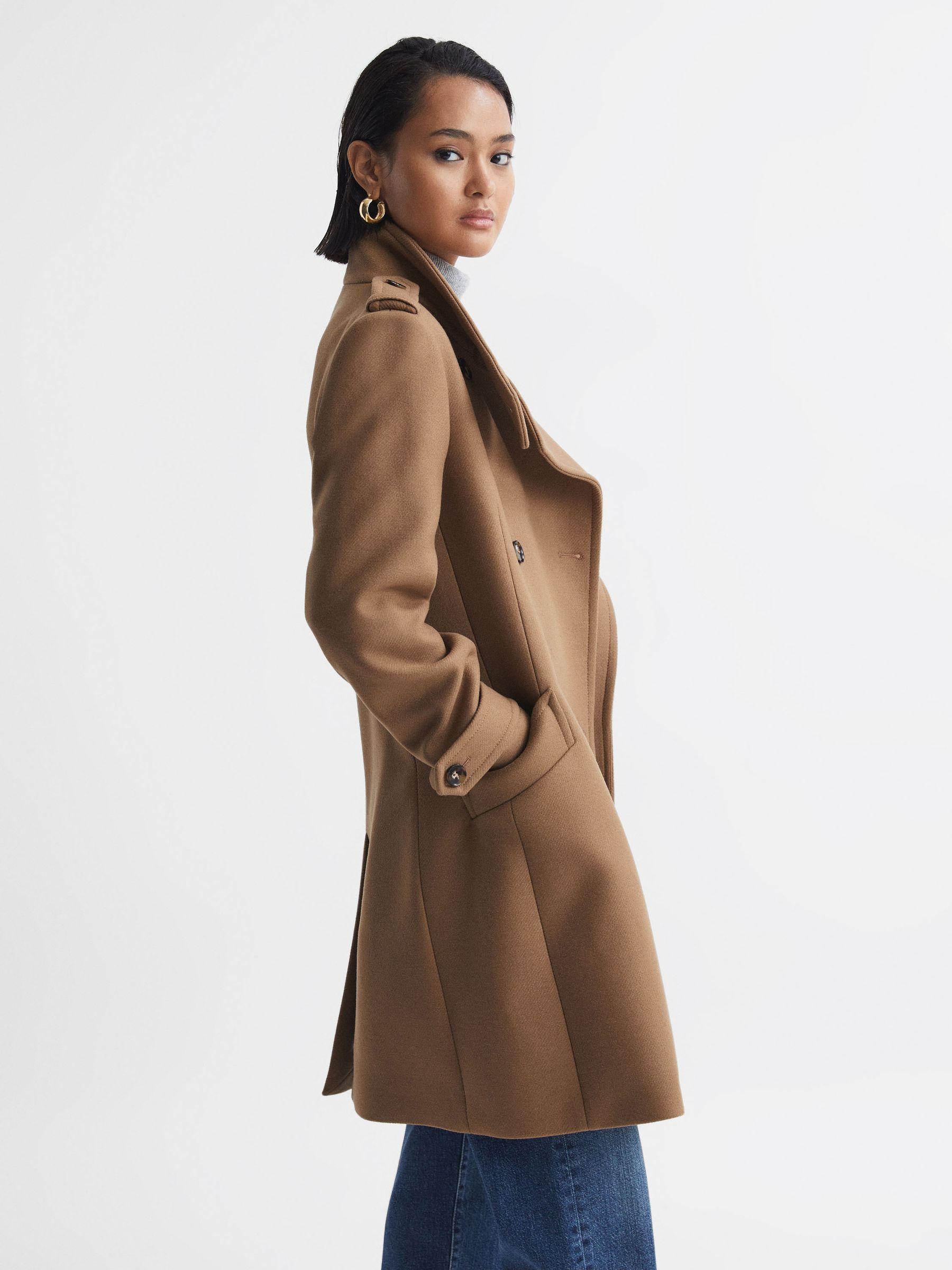Wool Blend Double Breasted Coat in Camel Product Image