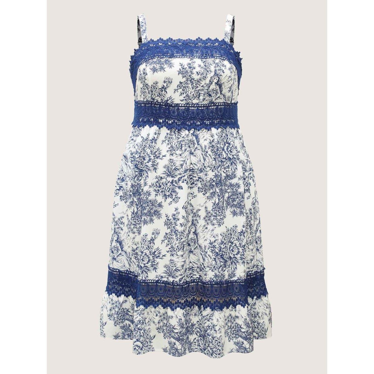 Plus Size Floral Dreams Lace Spliced Tiered Midi Dress DarkBlue Women Woven ribbon&lace trim Non Sleeveless Curvy BloomChic 26/4X Product Image
